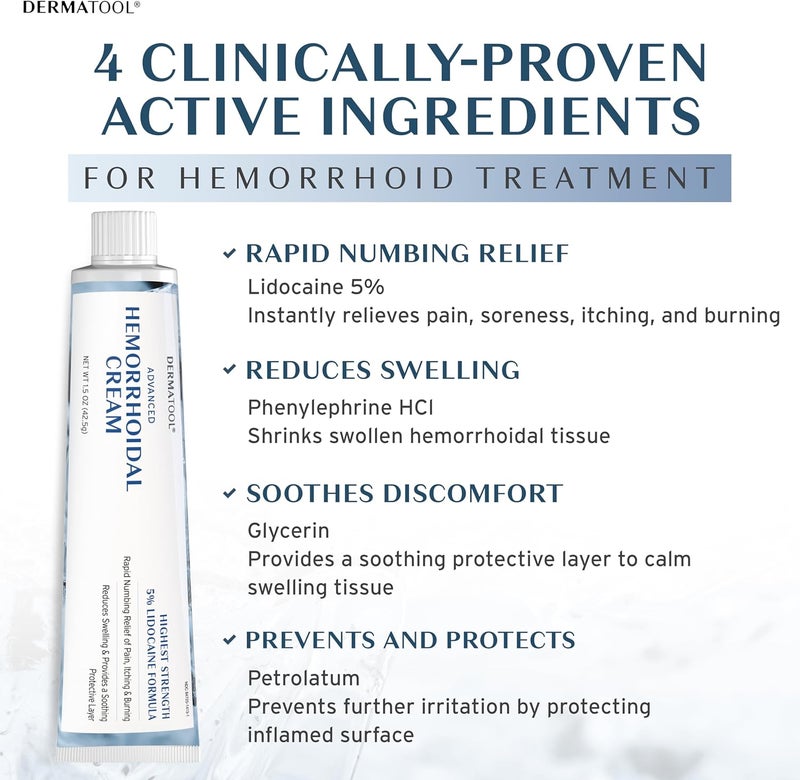 DERMATOOL Hemorrhoid Treatment - Advanced Hemorrhoid Cream 5% Lidocaine & Phenylephrine - Hemorrhoid Shrinking Treatment - Rapid Relief of Pain, Swelling, Bleeding, Itching and Burning - Fissure & Hemorrhoids - Image 2